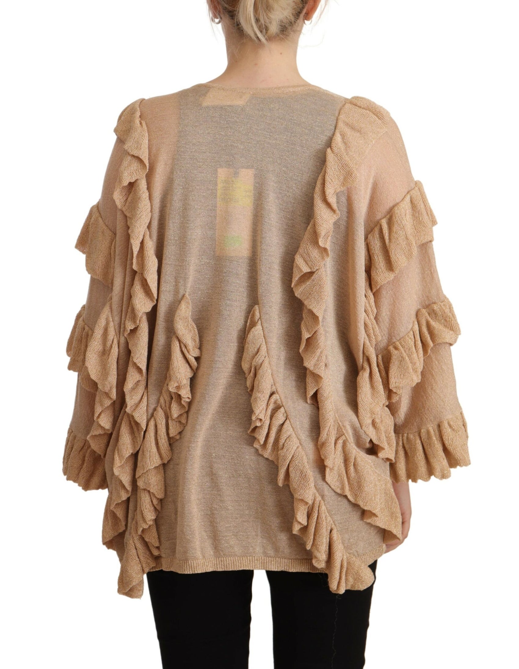 Schicke beige Strickjacke mit langen Ärmeln und offener Vorderseite