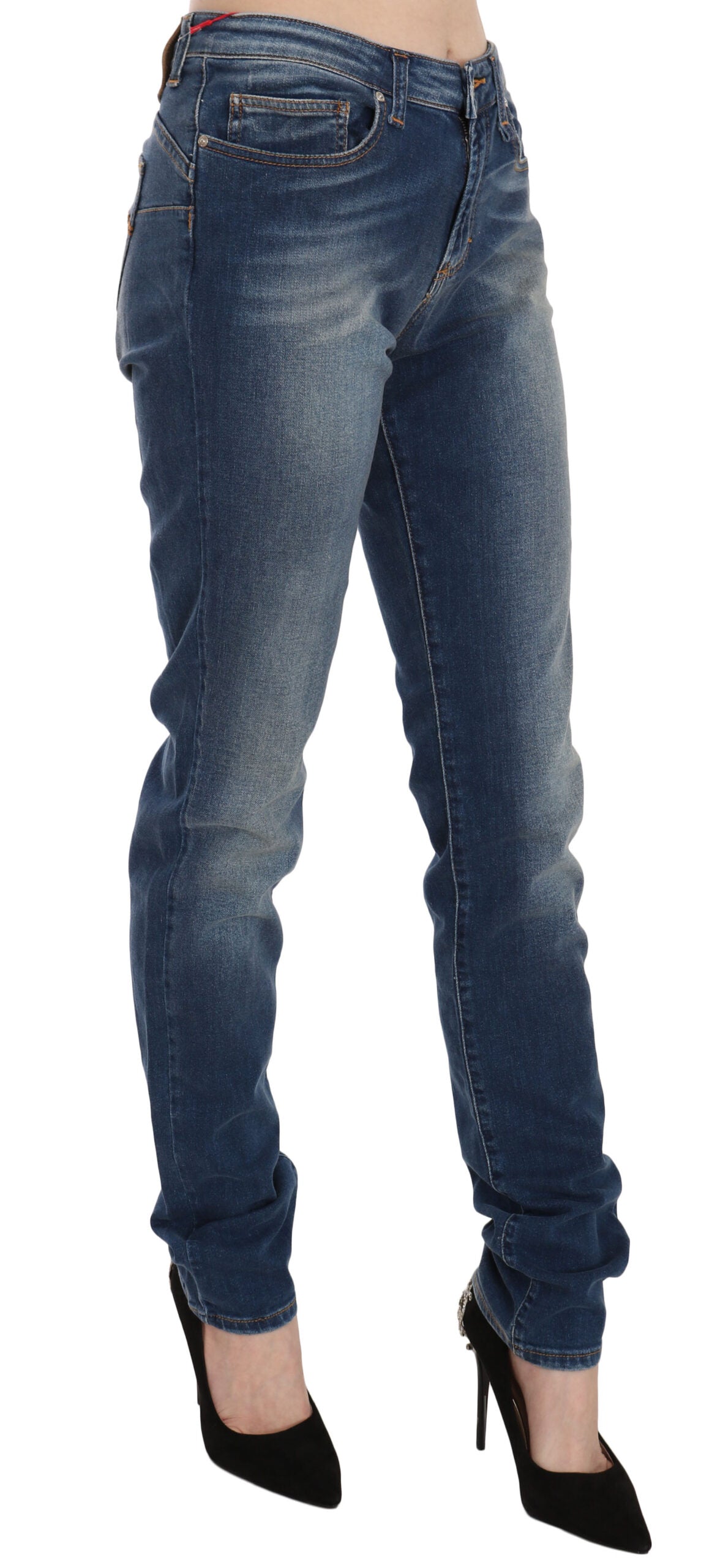 Svelte Slim-Jeans mit mittlerer Taille in Vintage-Blau