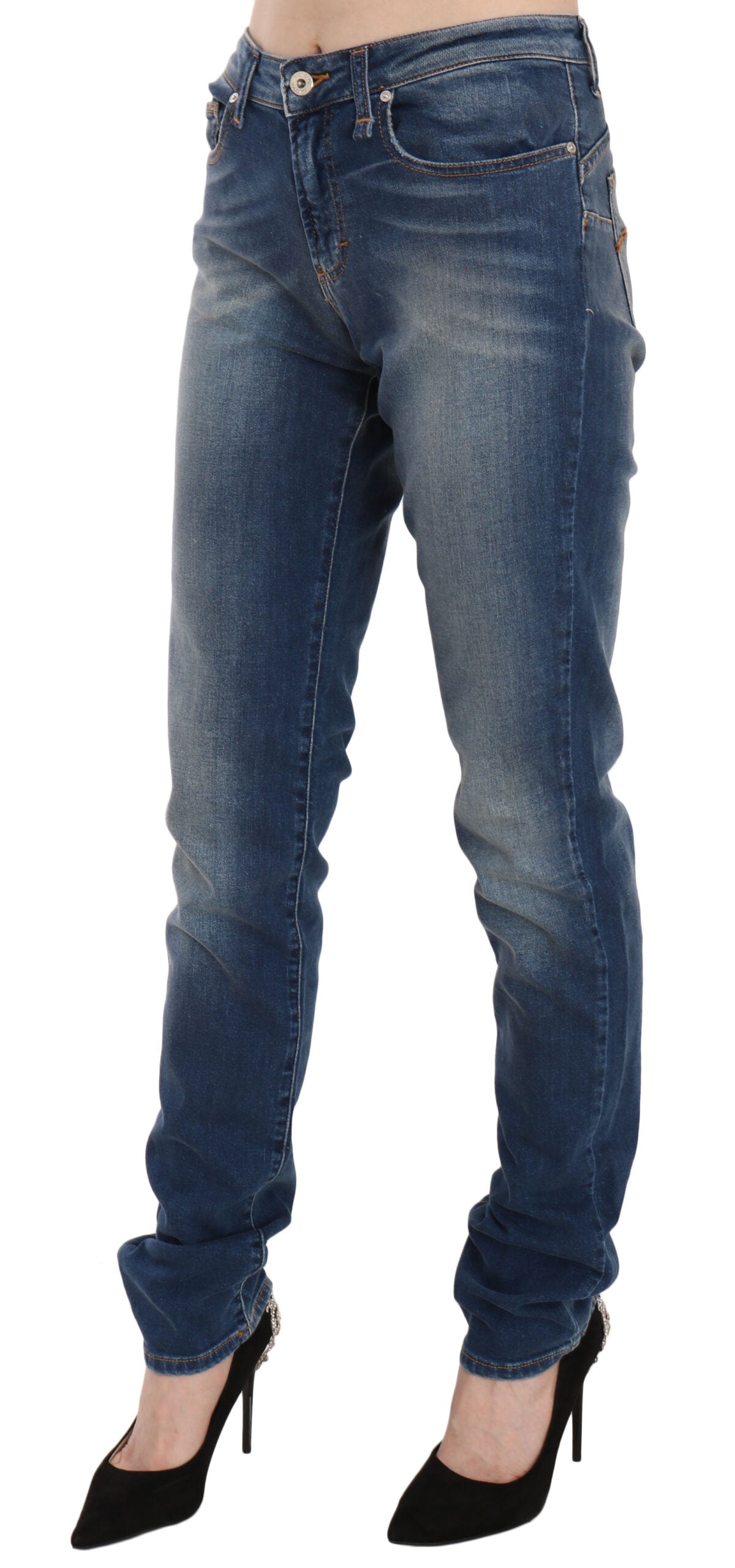 Svelte Slim-Jeans mit mittlerer Taille in Vintage-Blau