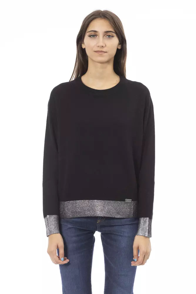 Schwarzer Wollpullover für Damen