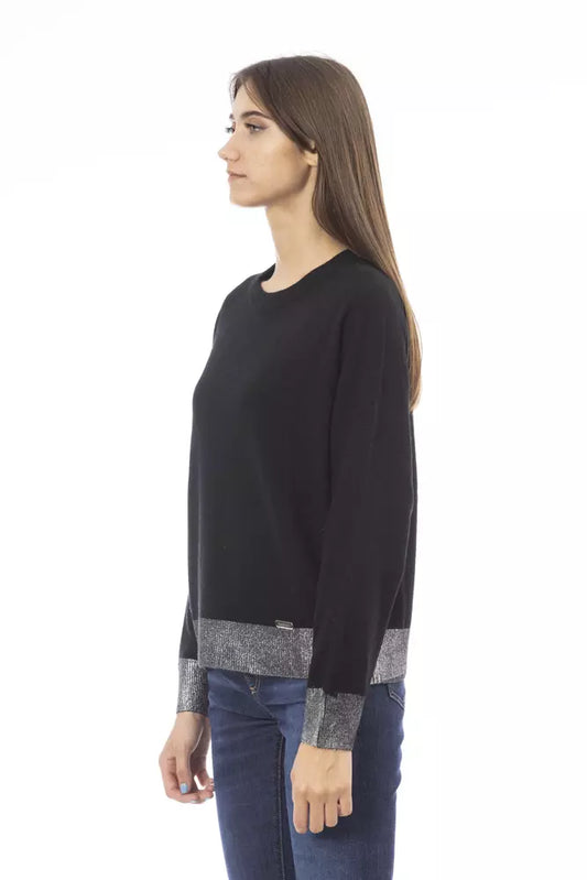 Schwarzer Wollpullover für Damen