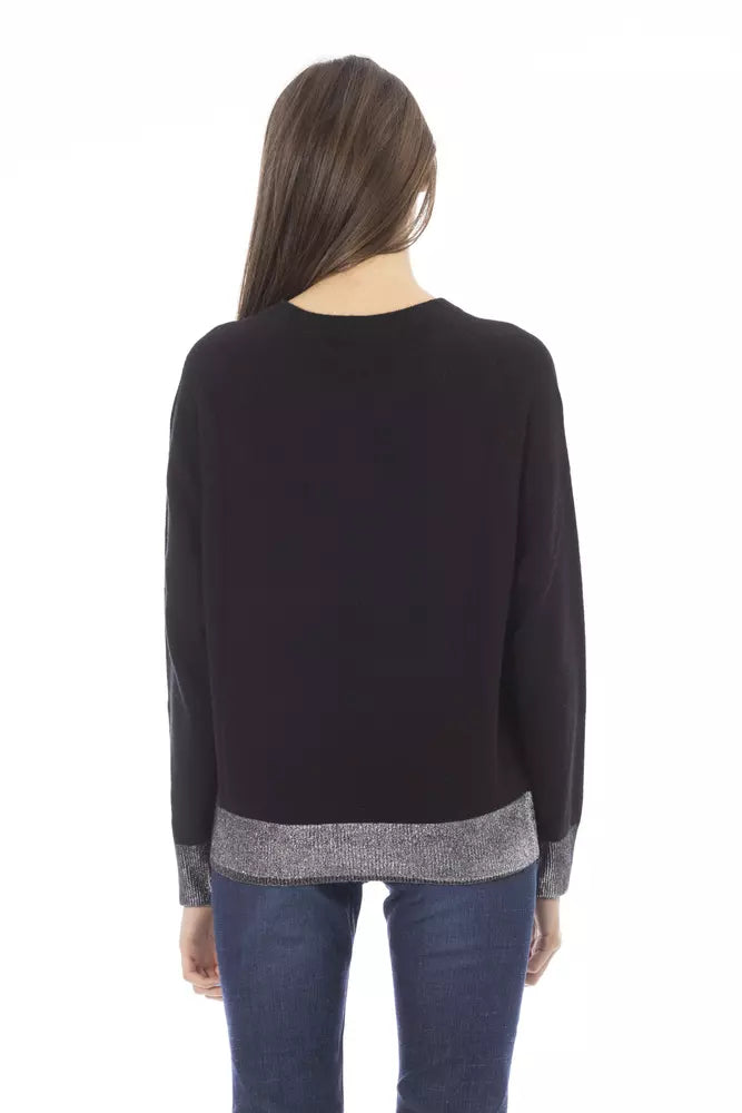 Schwarzer Wollpullover für Damen