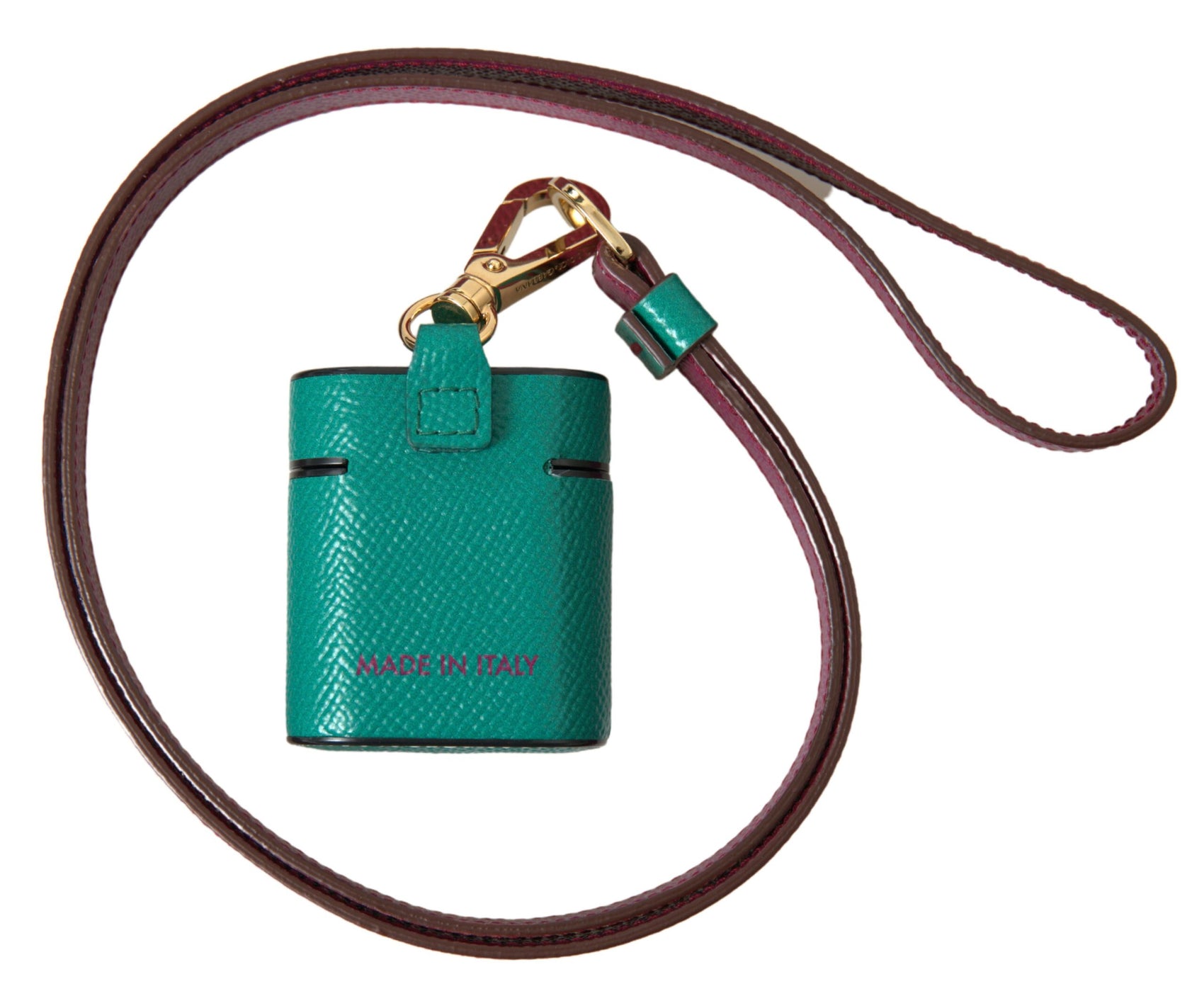 Elegante custodia in pelle per Airpods in verde e marrone