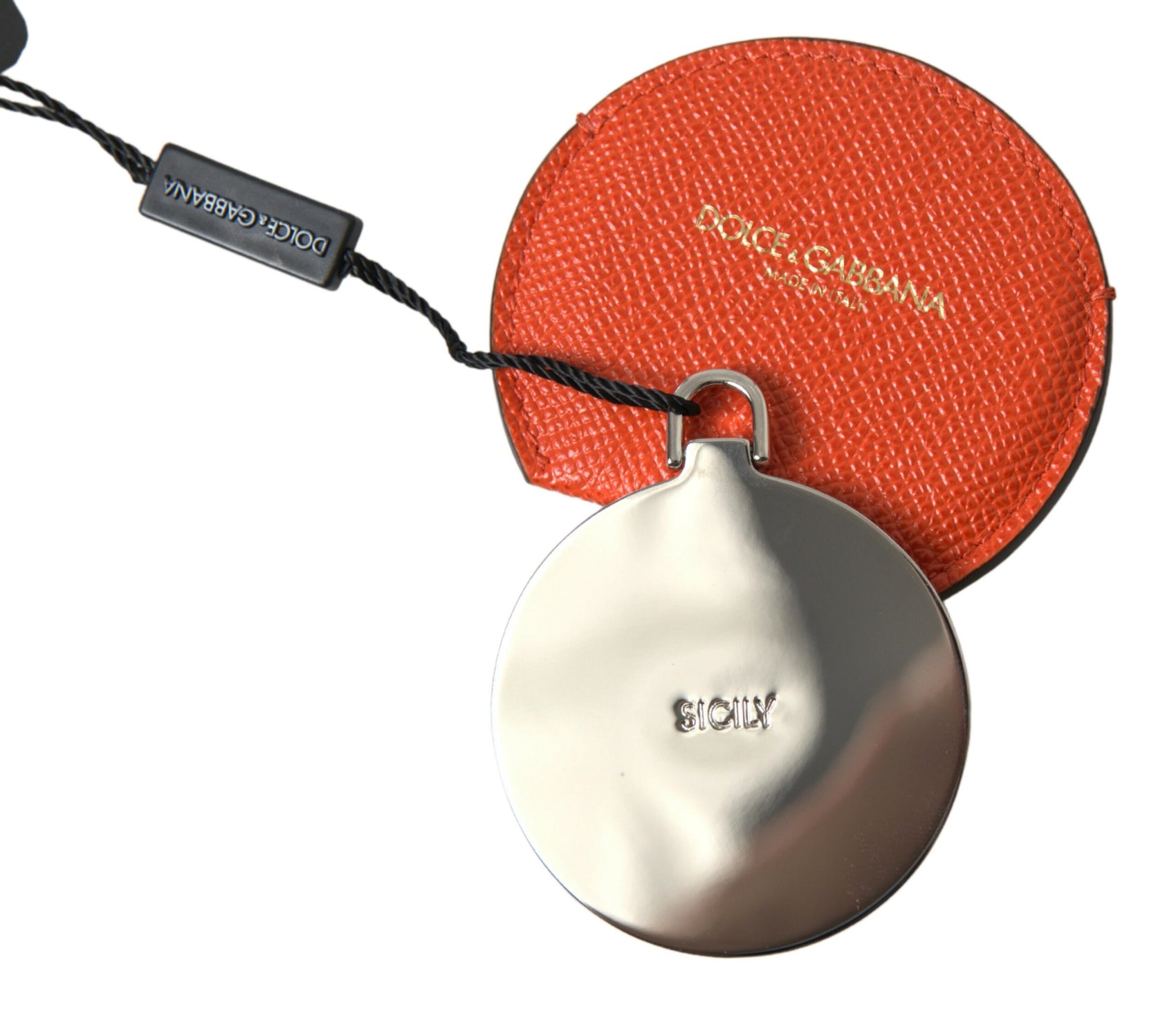 Elegante portaspecchi in pelle di vitello arancione
