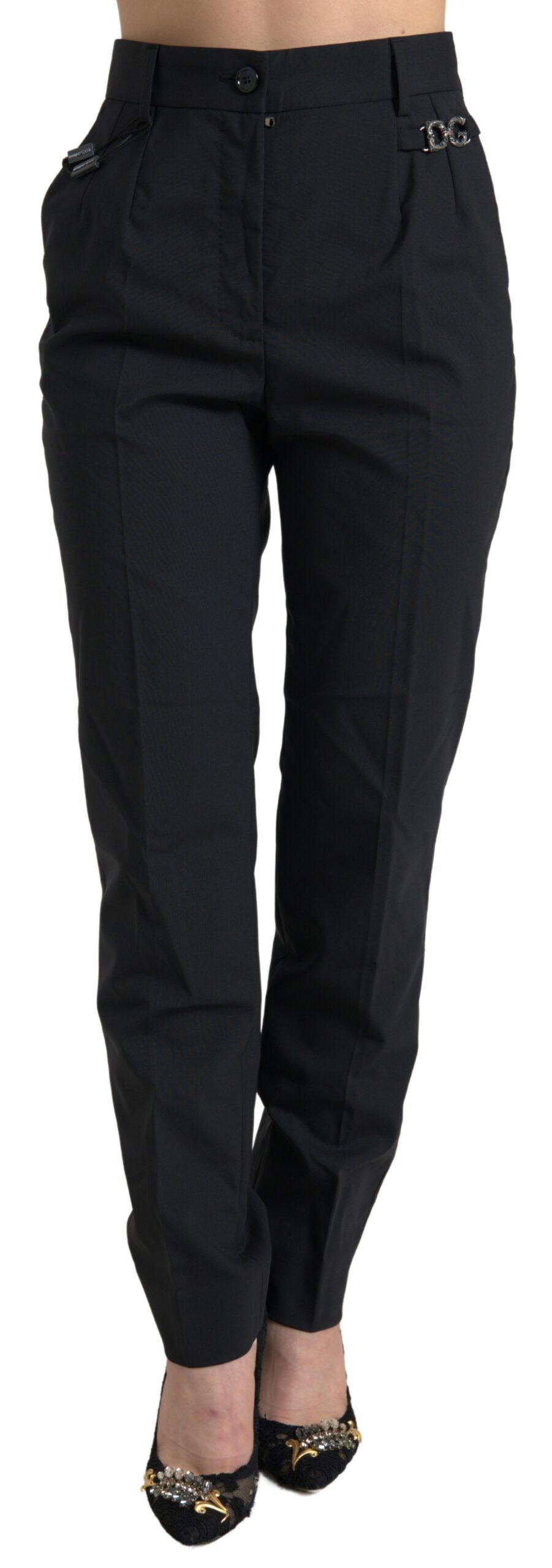 Pantaloni eleganti in lana affusolati a vita alta