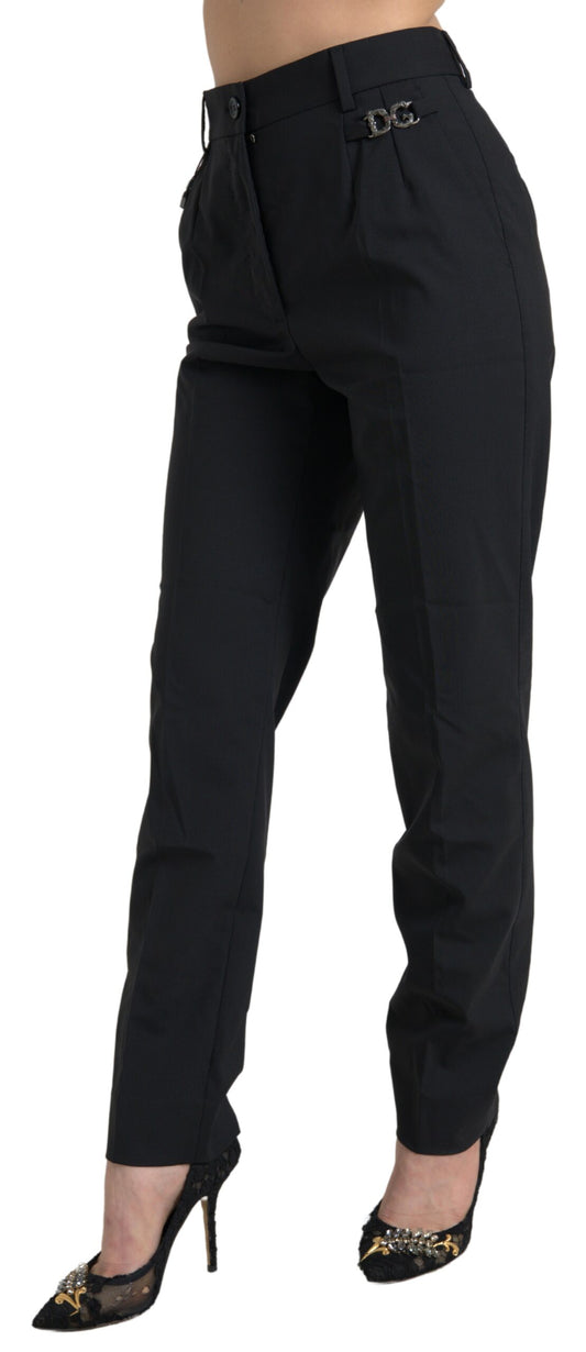 Pantaloni eleganti in lana affusolati a vita alta