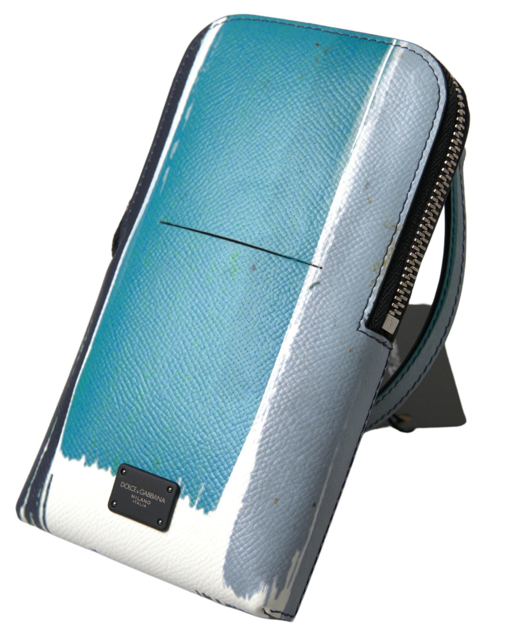 Elegante Crossbody-Telefontasche aus Leder in Blau &amp; Weiß