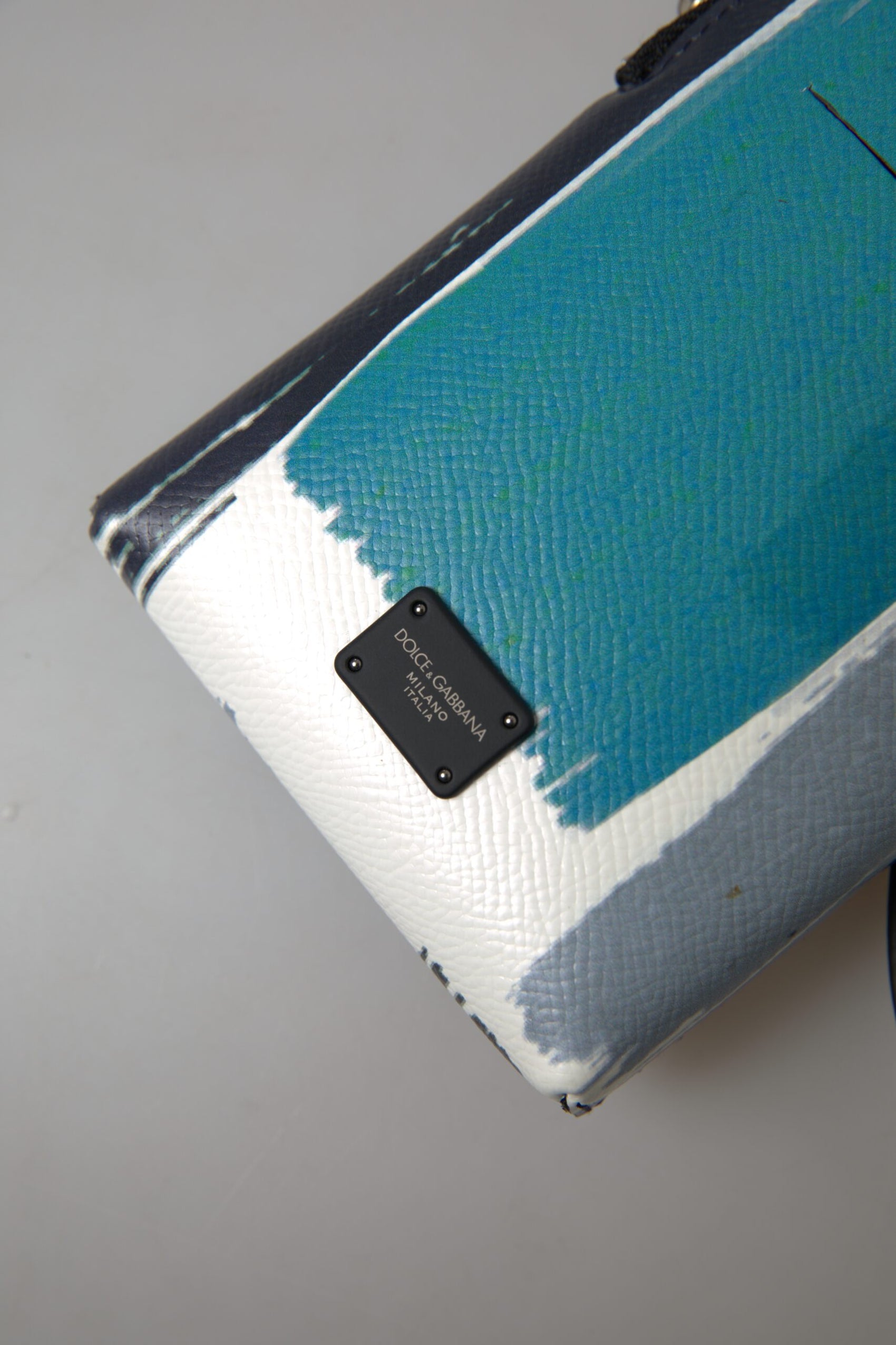 Elegante Crossbody-Telefontasche aus Leder in Blau &amp; Weiß