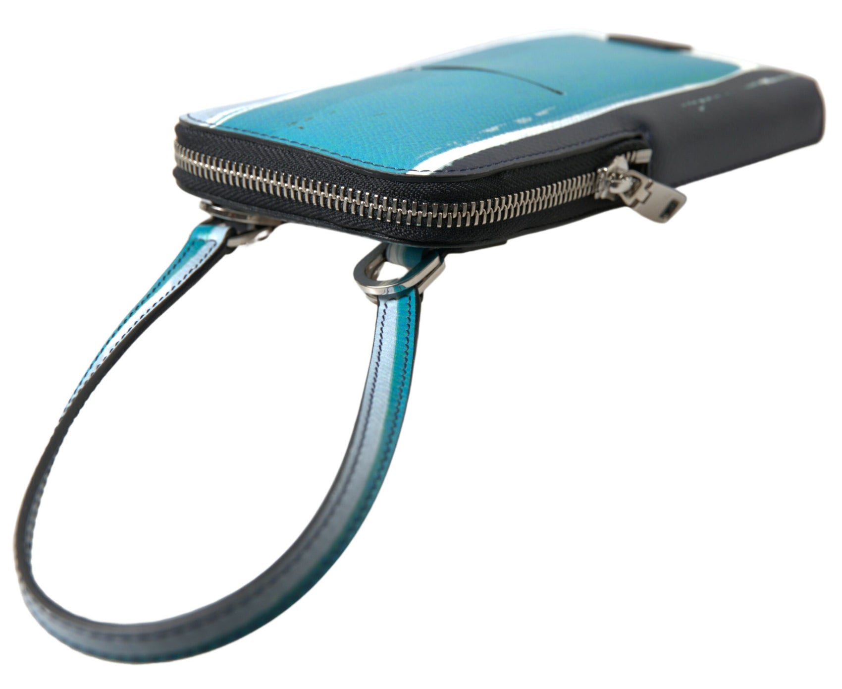 Elegante Crossbody-Telefontasche aus Leder in Blau &amp; Weiß