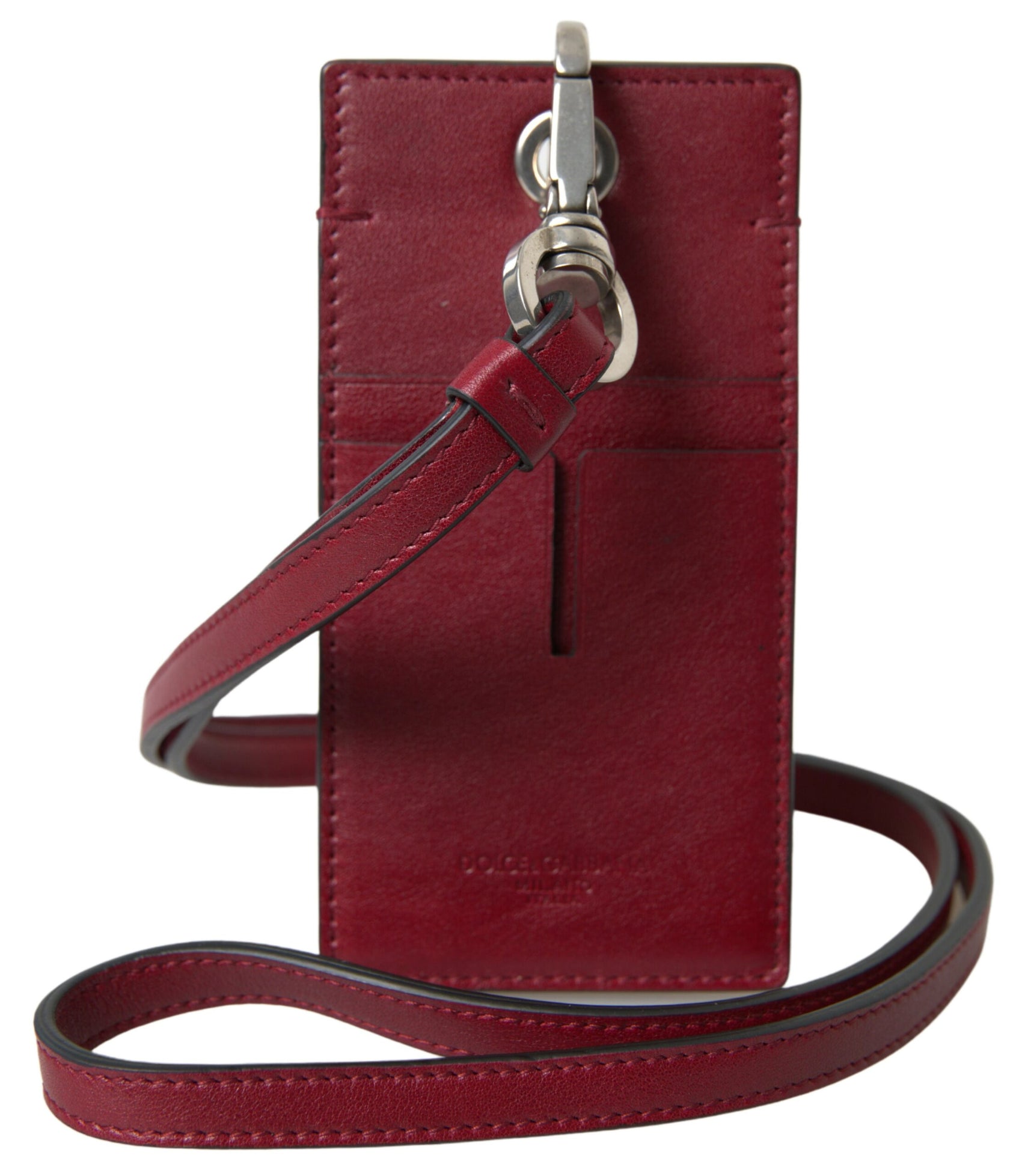 Elegante porta carte in pelle rossa con cordino