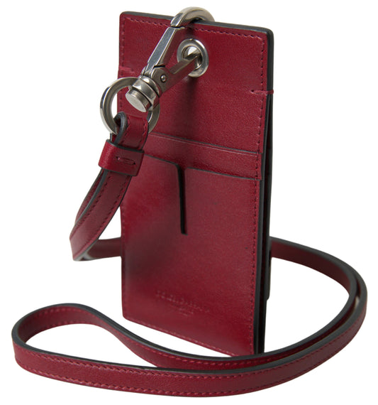 Elegante porta carte in pelle rossa con cordino