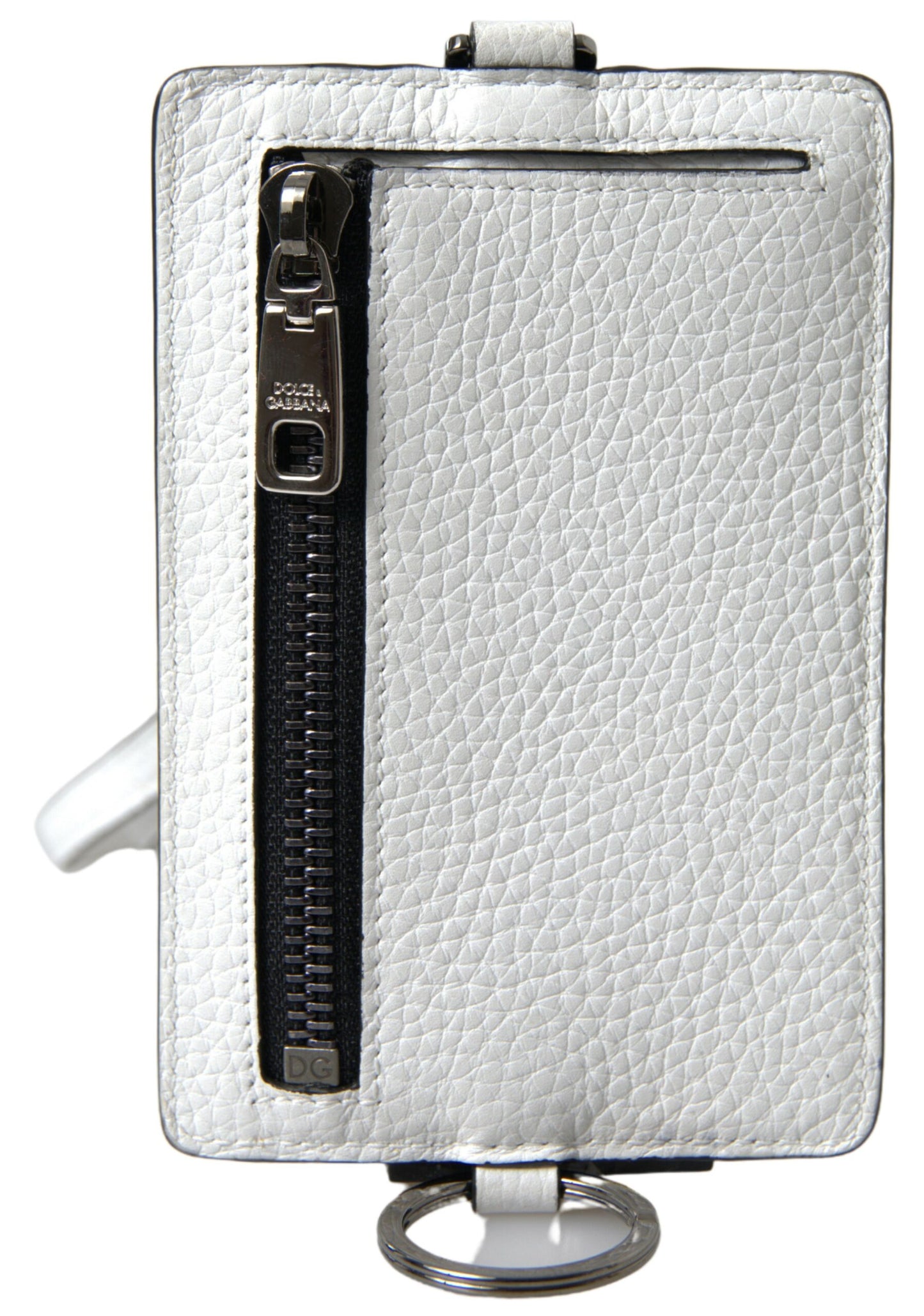 Elegante porta carte in pelle bianca con cordino