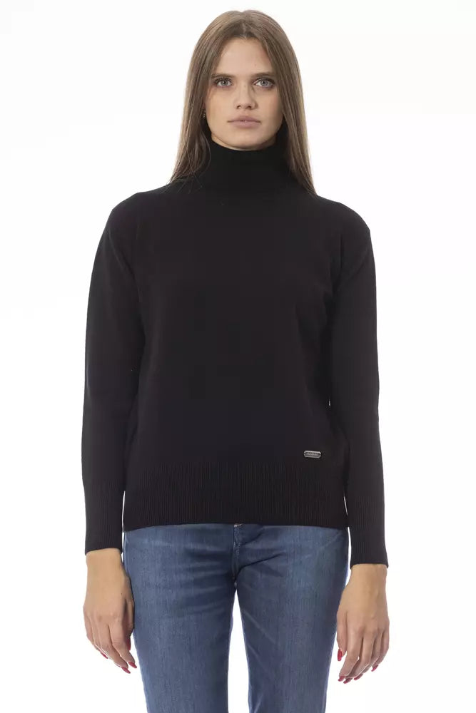Schwarzer Wollpullover für Damen