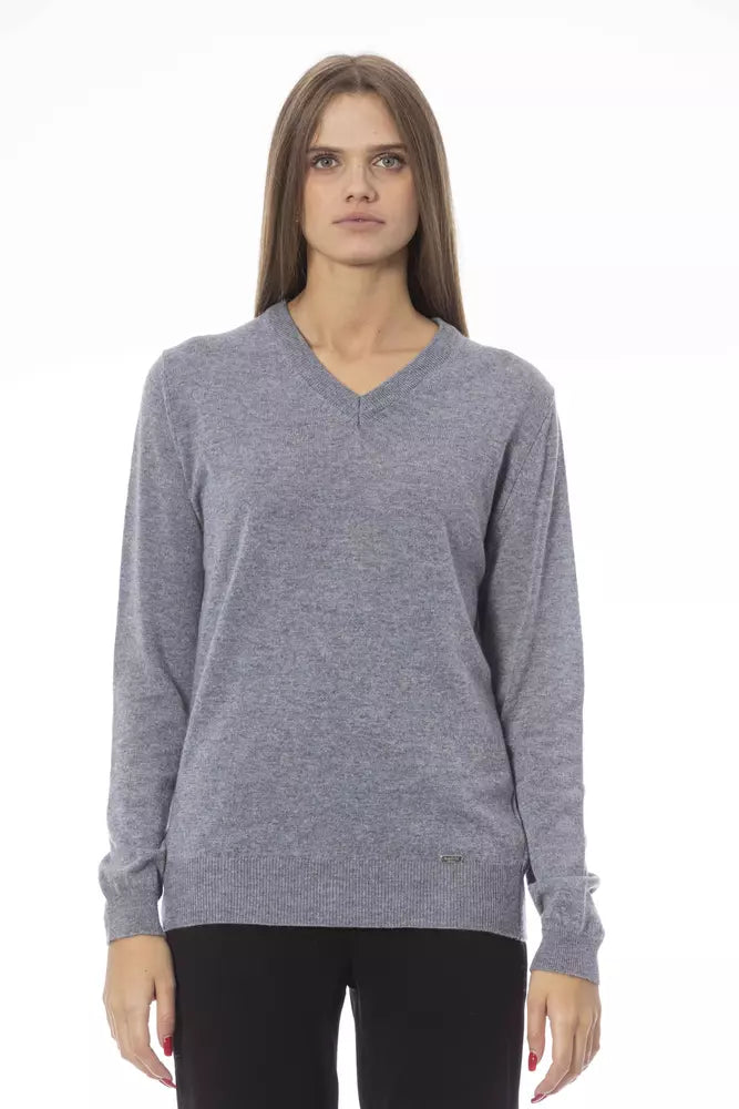 Grauer Viskose-Pullover für Damen