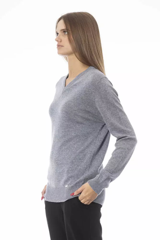 Grauer Viskose-Pullover für Damen