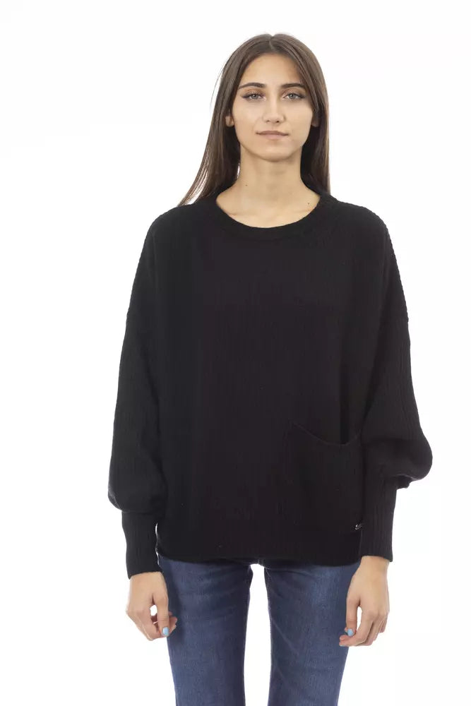 Schwarzer Wollpullover für Damen