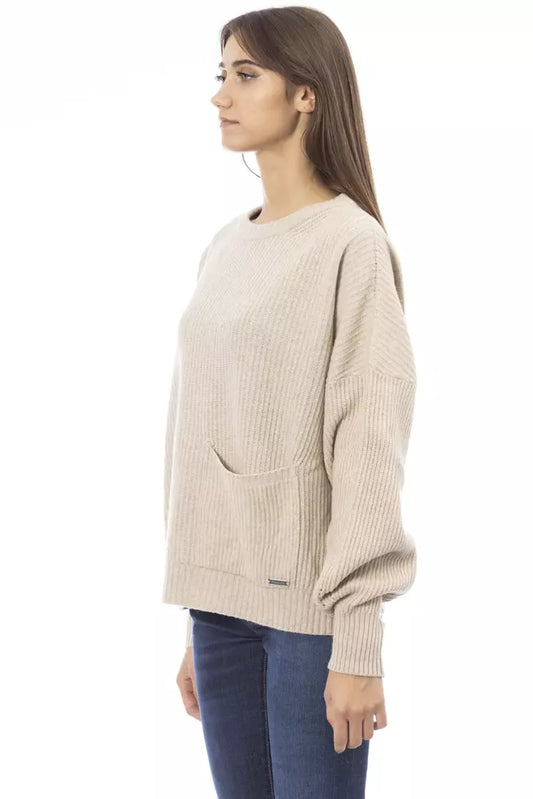 Beigefarbener Damenpullover aus Wolle