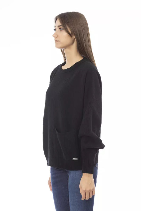 Schwarzer Wollpullover für Damen