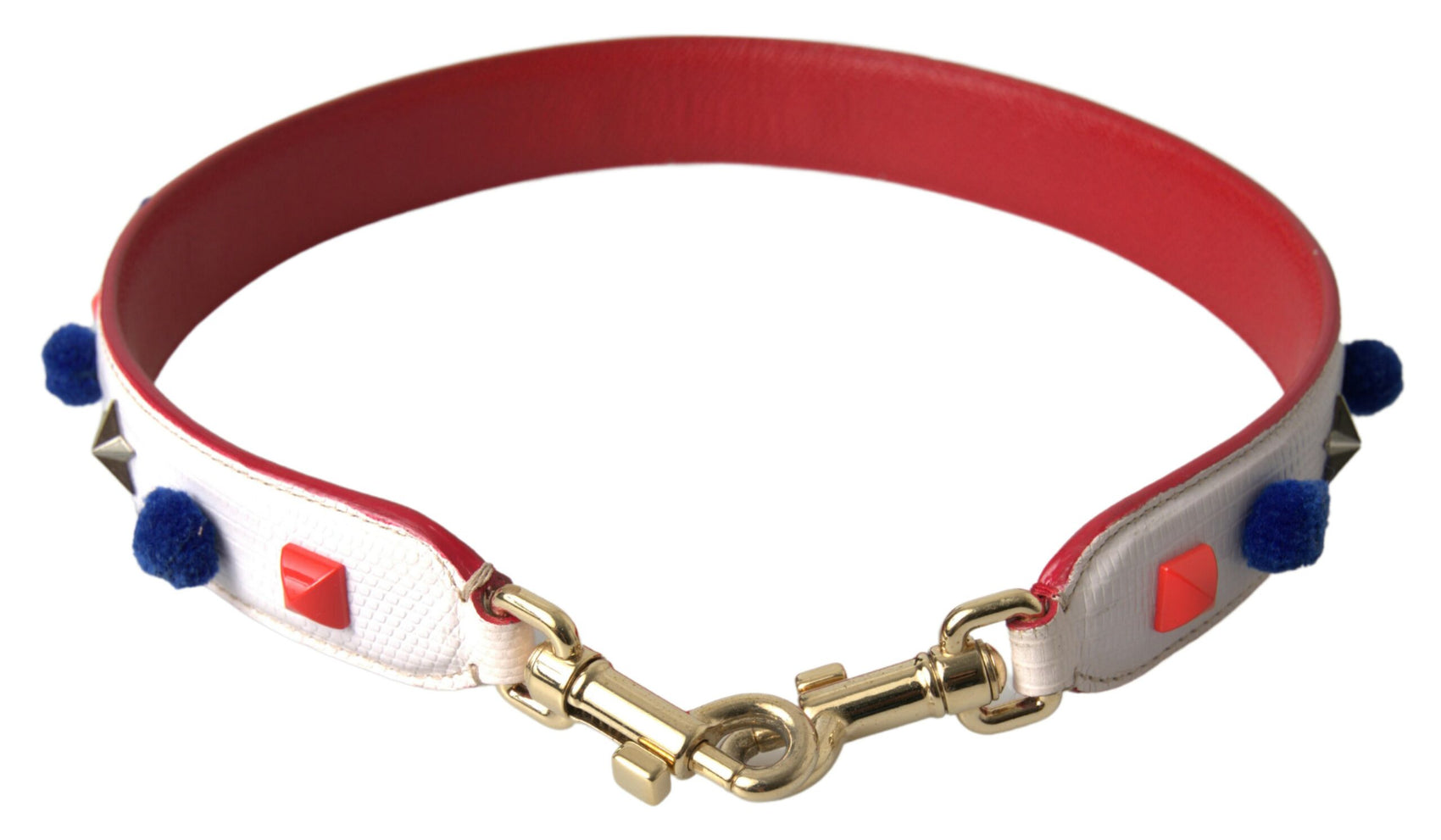 Splendido cinturino in pelle con borchie multicolore bianco