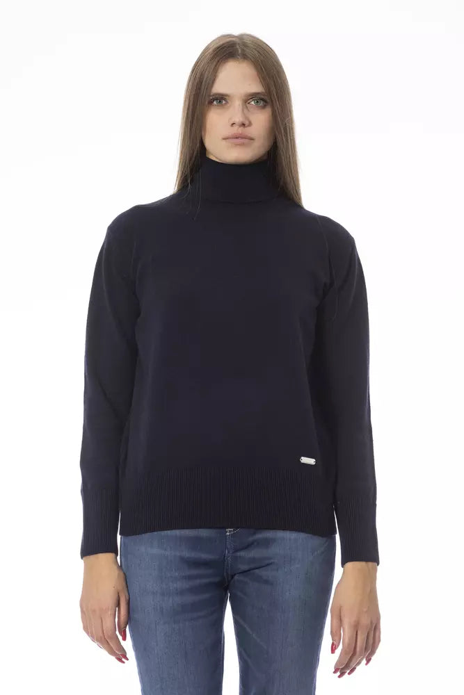 Blauer Wollpullover für Damen