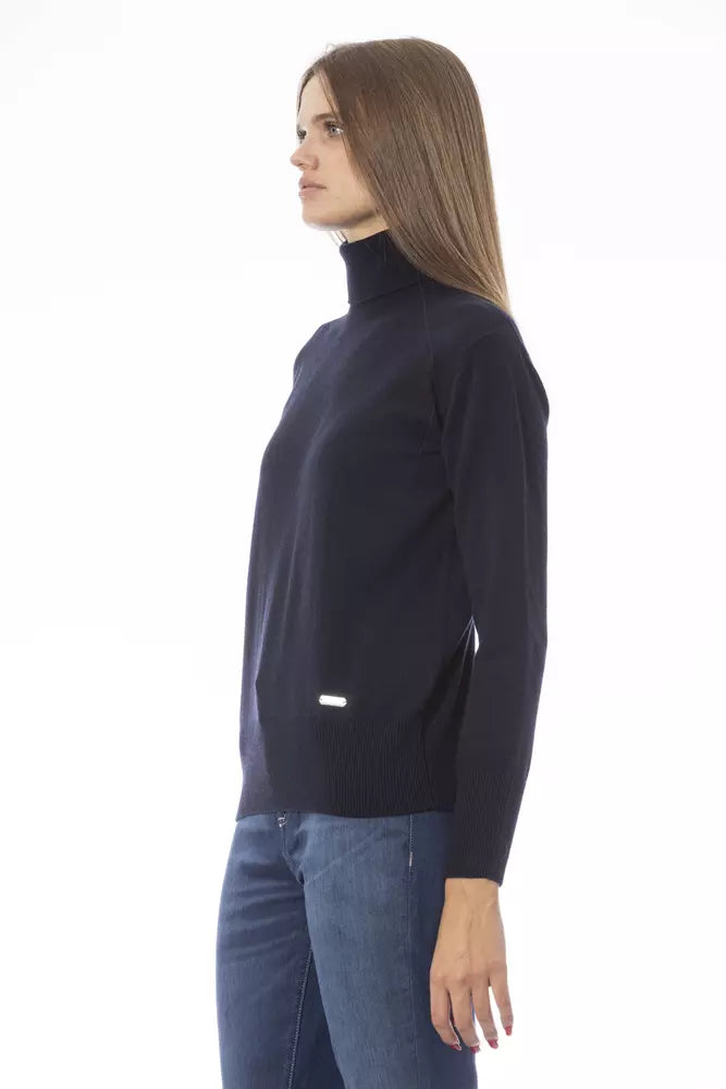 Blauer Wollpullover für Damen