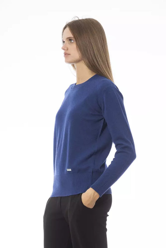 Blauer Wollpullover für Damen