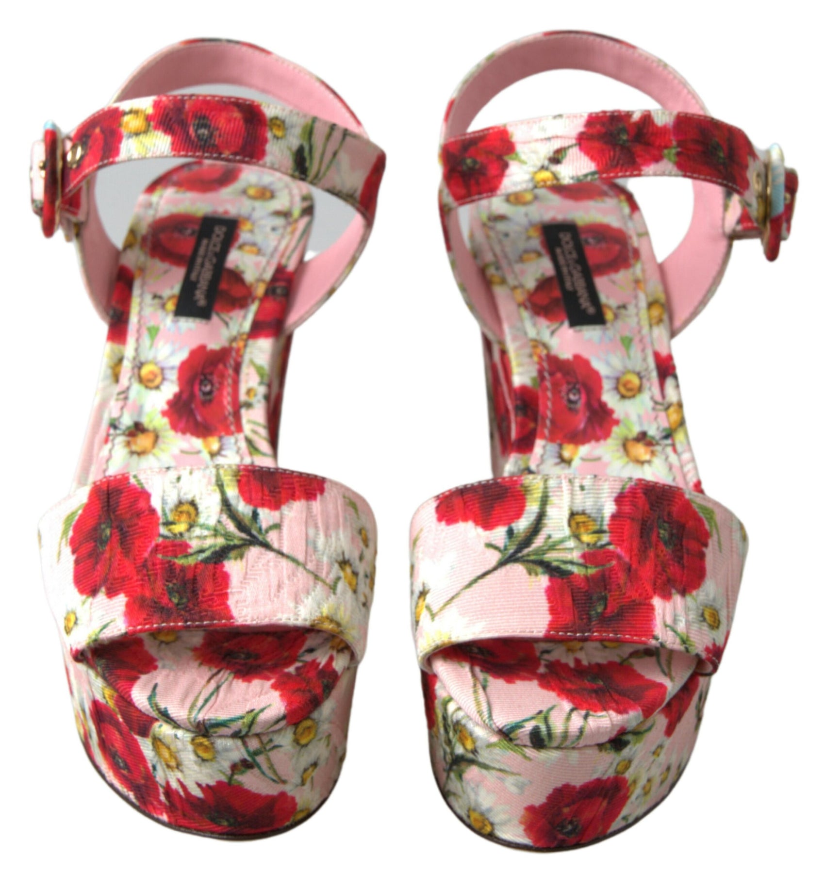 Sandalen mit Keilabsatz und Knöchelriemen mit Blumenmuster