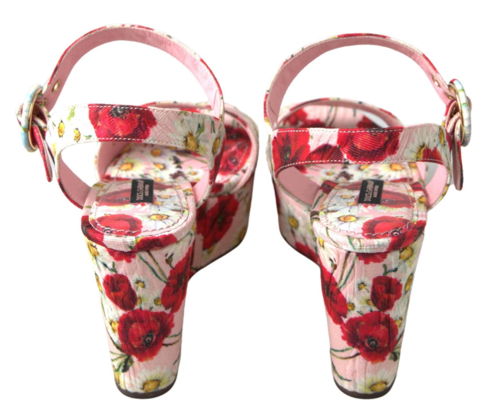 Sandalen mit Keilabsatz und Knöchelriemen mit Blumenmuster