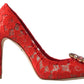 Chic Red Lace Heels with Crystal Embellishment