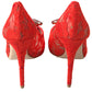 Chic Red Lace Heels with Crystal Embellishment