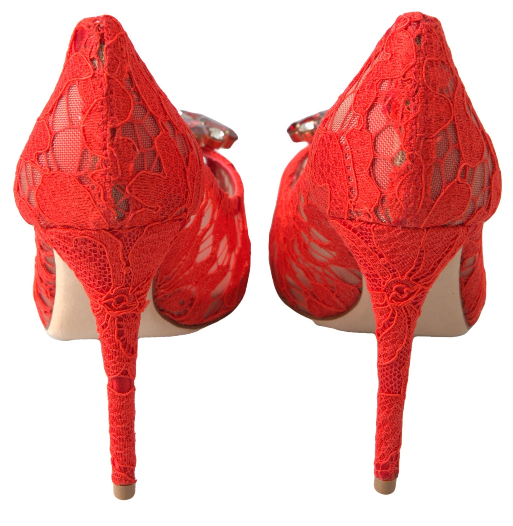 Schicke rote Spitzen-Heels mit Kristallverzierung