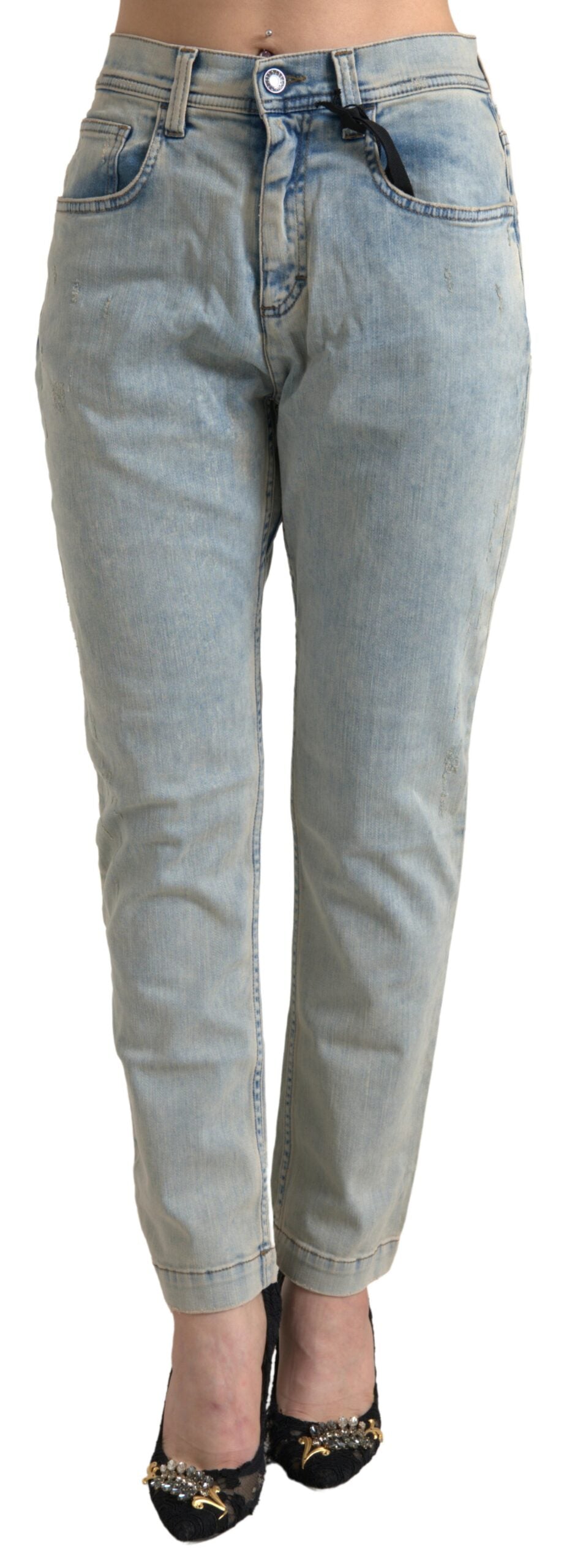 Jeans skinny chic a vita media in blu