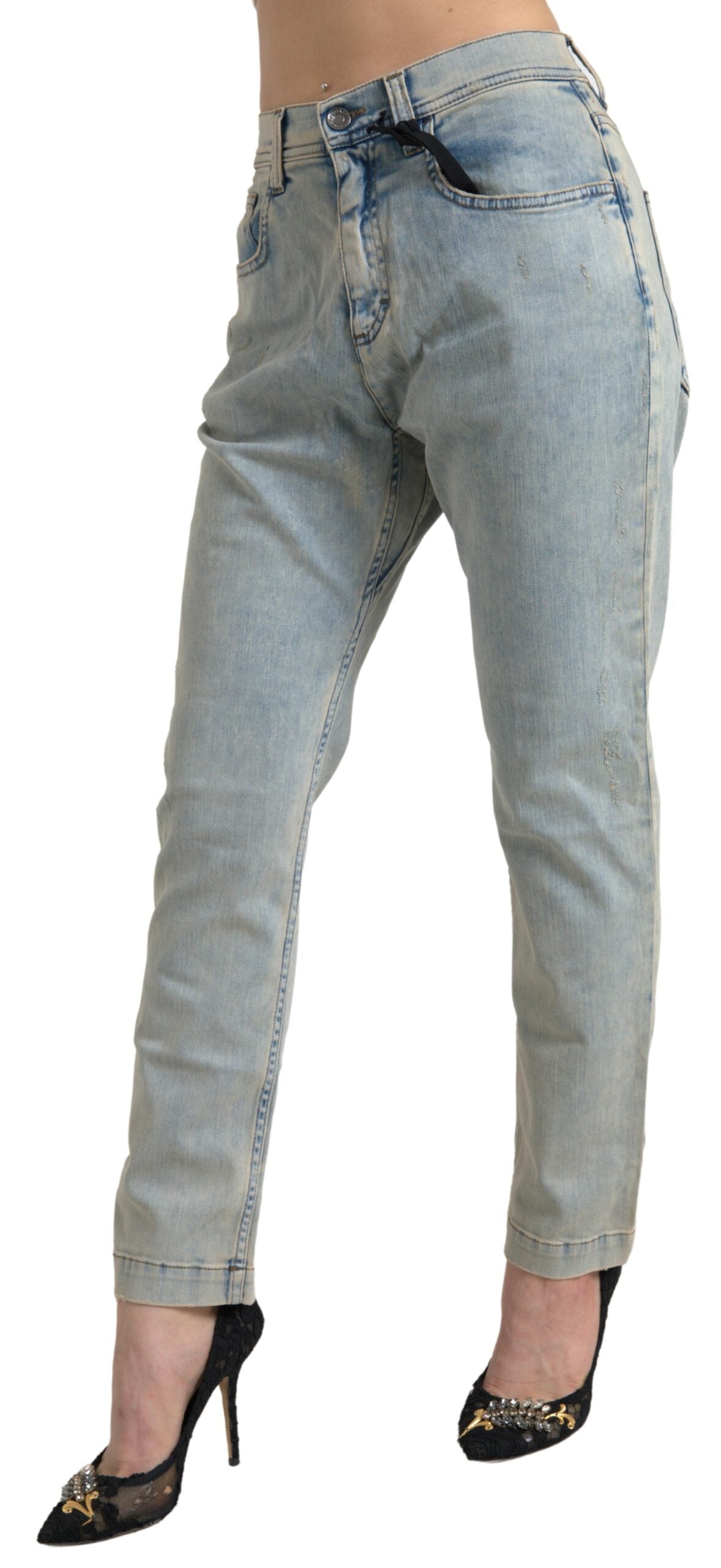 Jeans skinny chic a vita media in blu