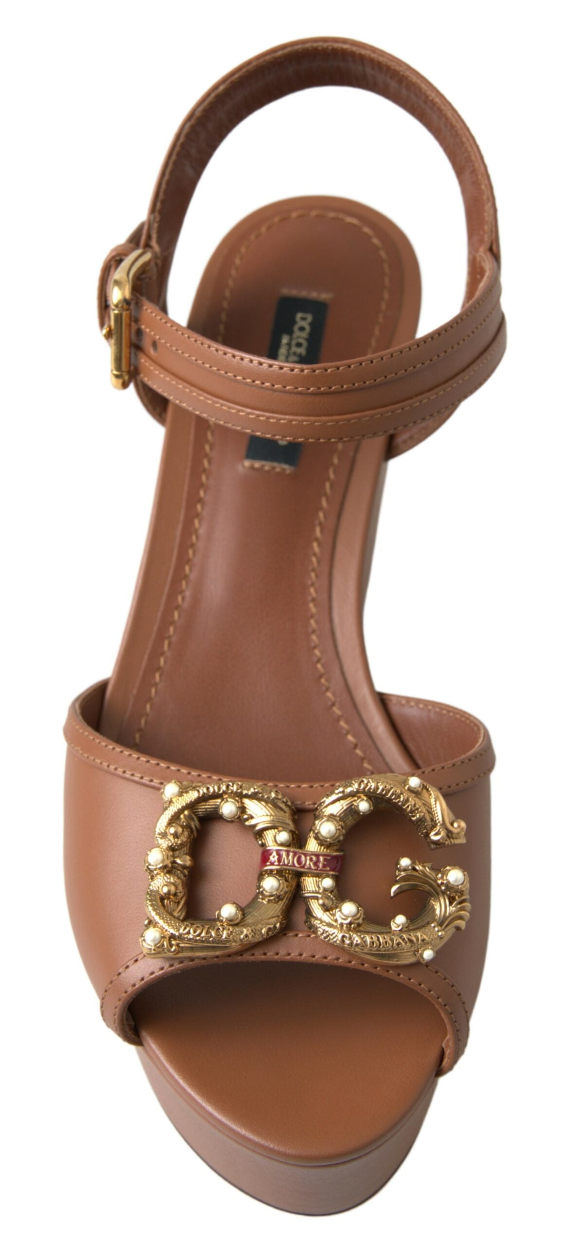 Schicke Keilabsatzschuhe mit Knöchelriemen aus braunem Leder