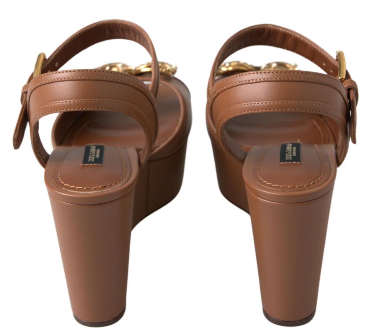 Schicke Keilabsatzschuhe mit Knöchelriemen aus braunem Leder