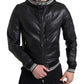 Elegant Black Leather Bomber Jacket