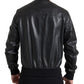 Elegant Black Leather Bomber Jacket