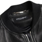 Elegant Black Leather Bomber Jacket