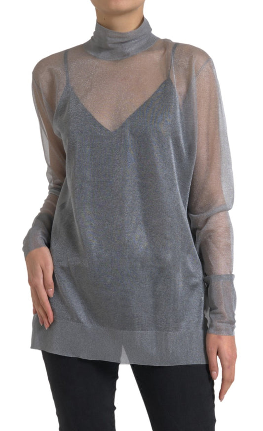 Elegante maglia a maniche lunghe grigia in rete