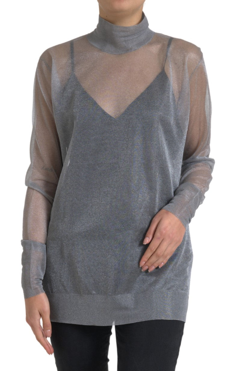 Elegante maglia a maniche lunghe grigia in rete
