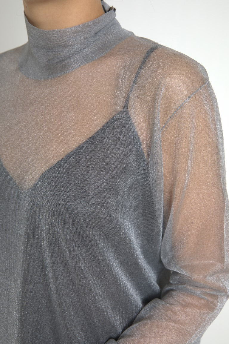 Elegante maglia a maniche lunghe grigia in rete