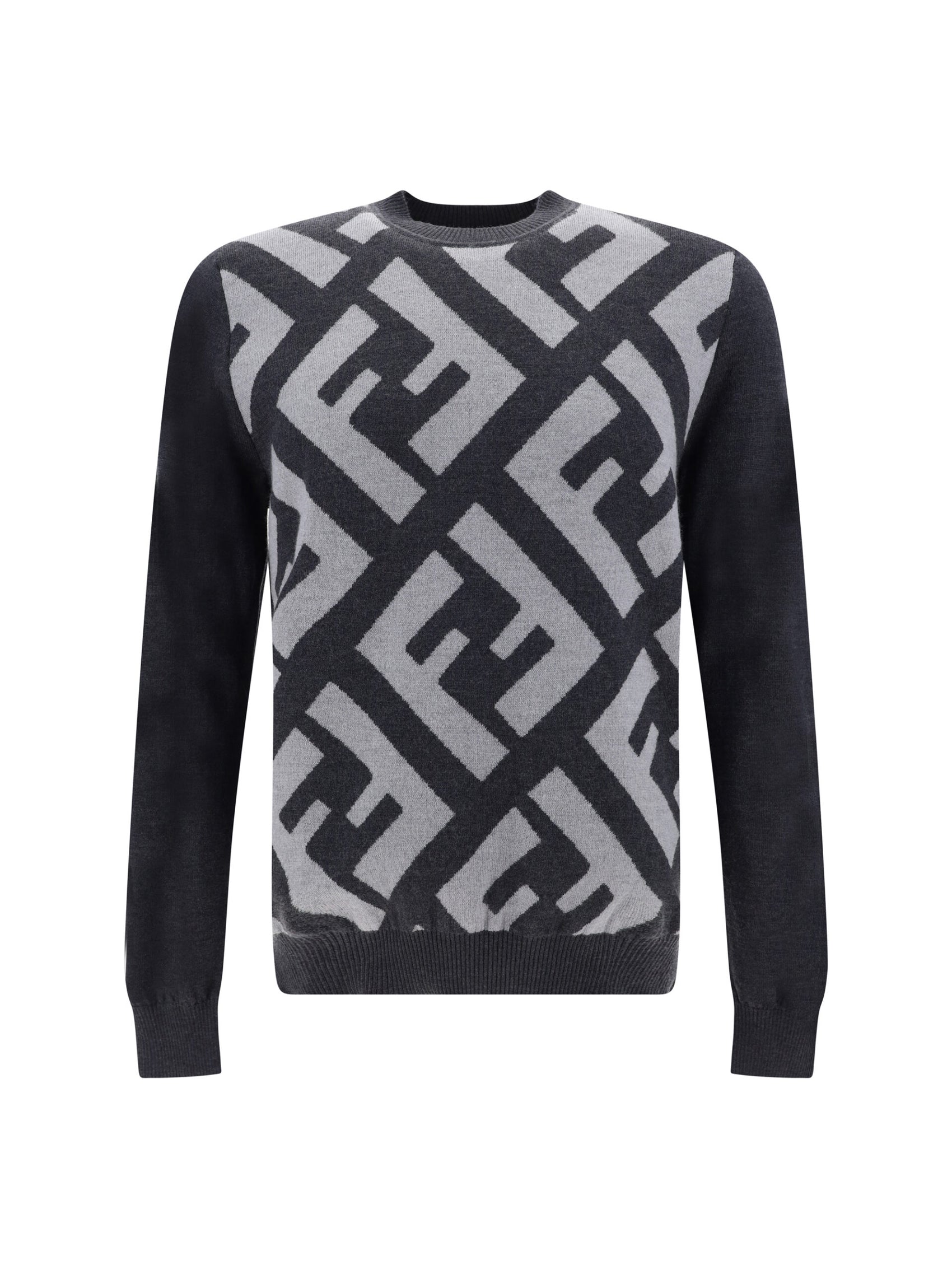 Maglione con logo iconico in lana grigia chic