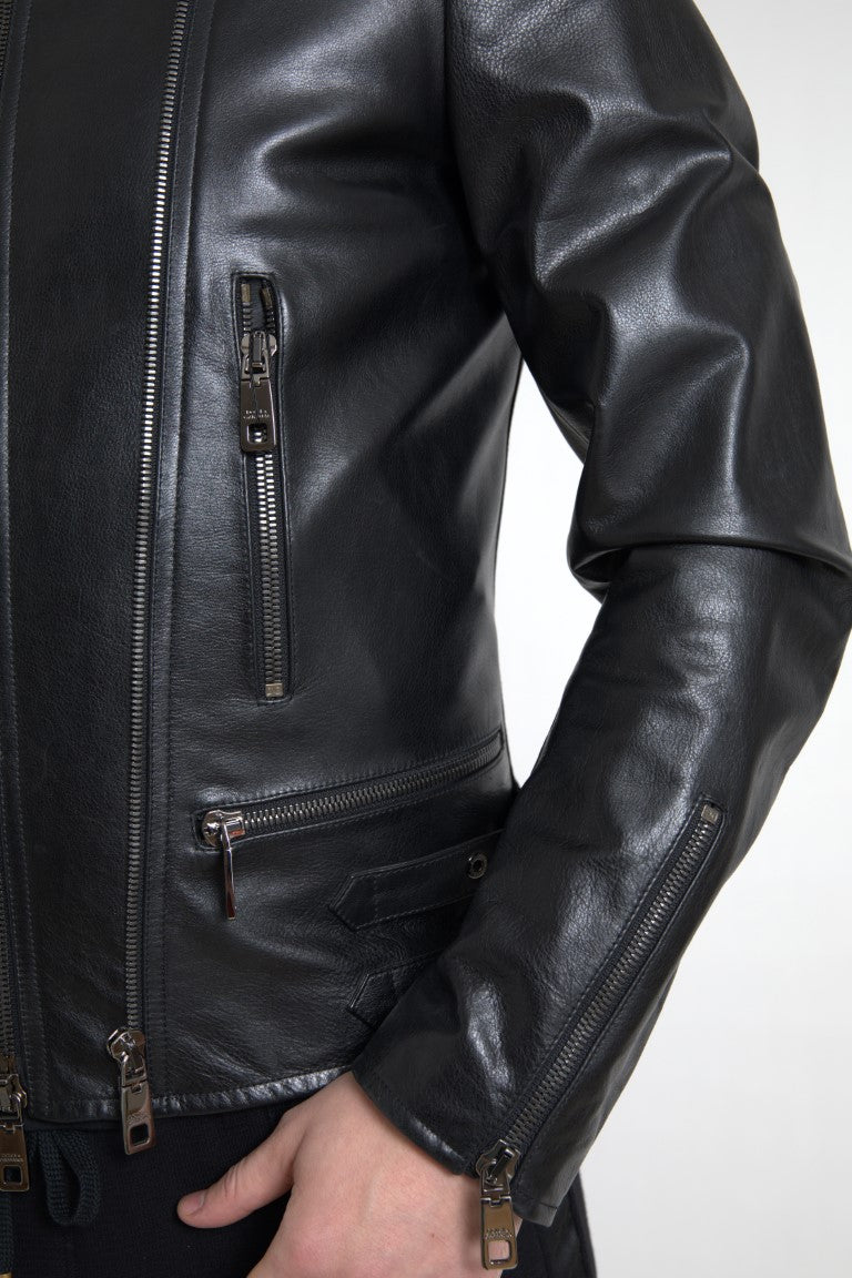 Elegante schwarze Bikerjacke aus Leder