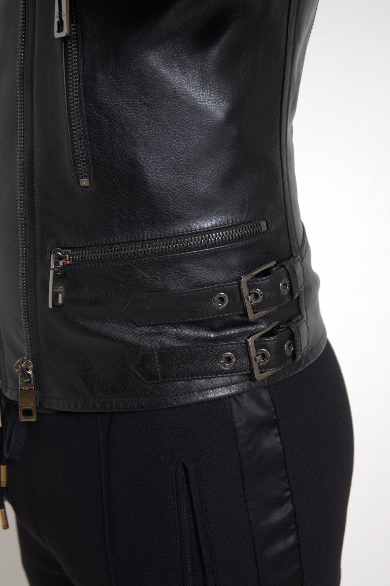 Elegante schwarze Bikerjacke aus Leder