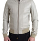 Cream Leather Bomber Jacket