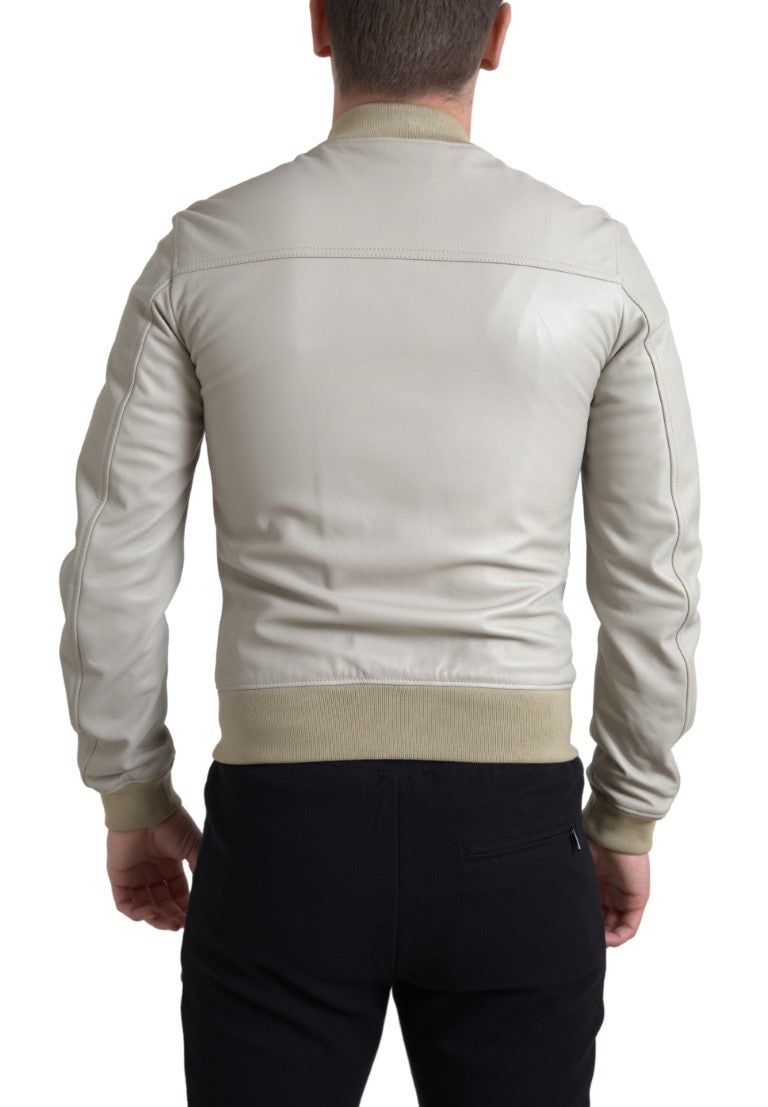 Giubbotto bomber in pelle color crema