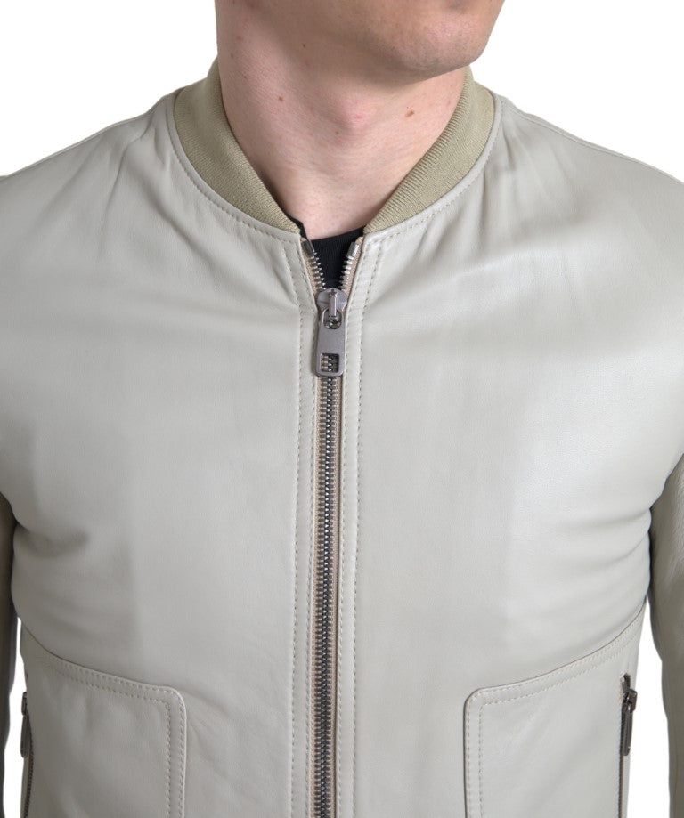 Giubbotto bomber in pelle color crema