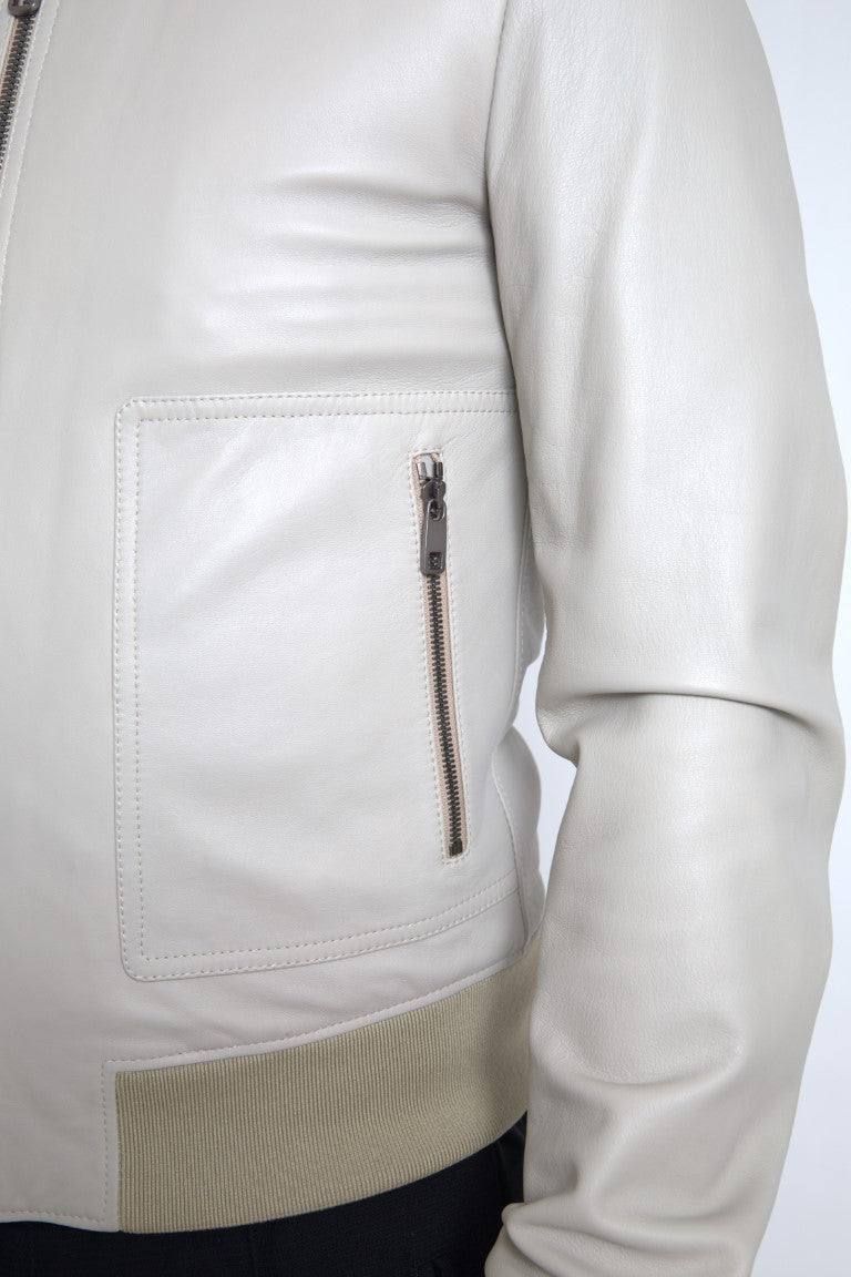 Giubbotto bomber in pelle color crema