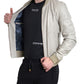 Cream Leather Bomber Jacket