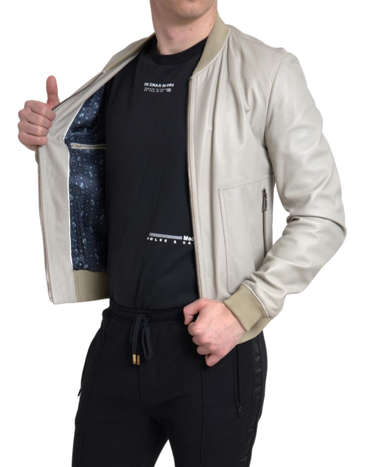 Giubbotto bomber in pelle color crema
